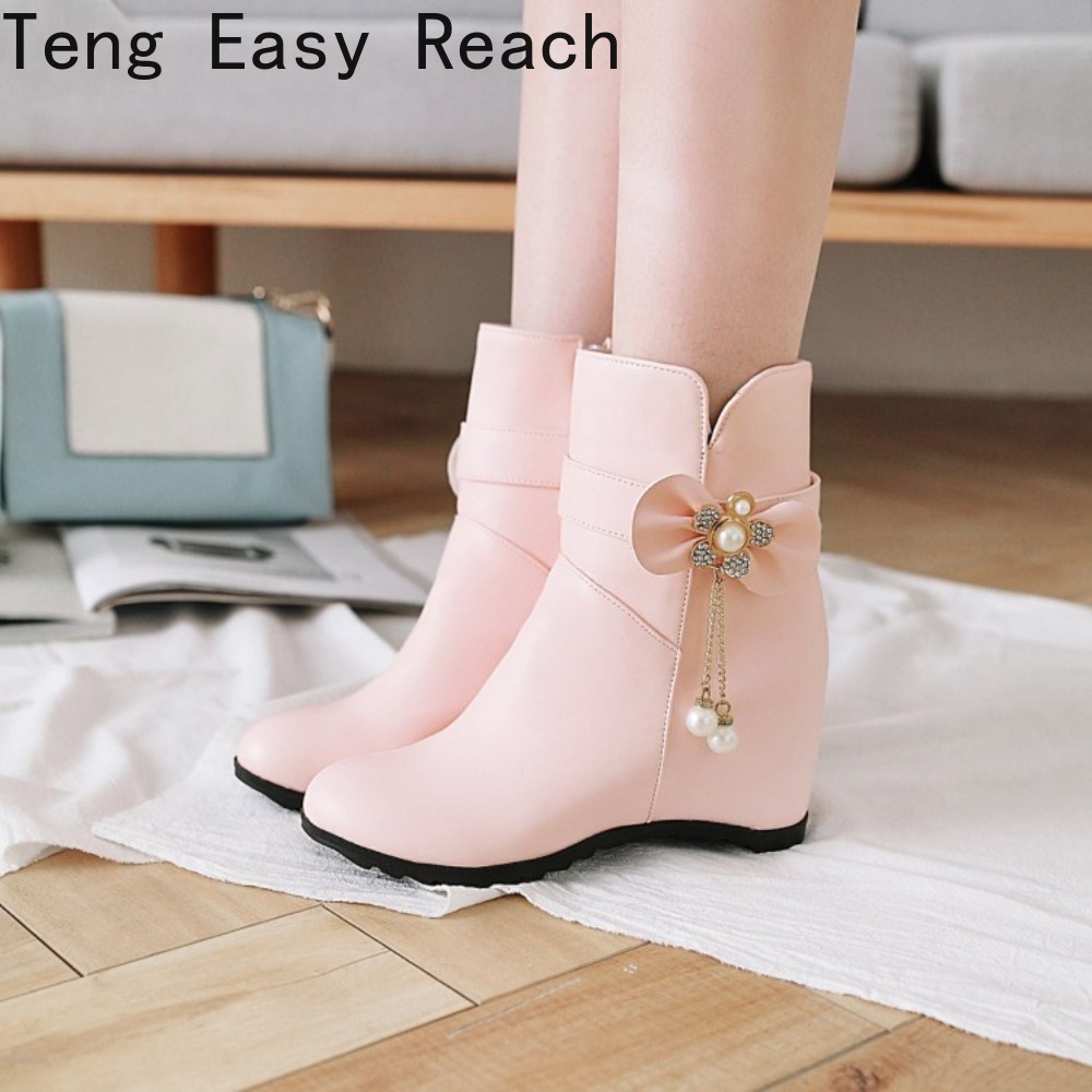 패션 웨지 브랜드 여성 파티 슈즈 화이트 미드 카프 부 - Ethnic Fashion Women 리뷰 및 가격