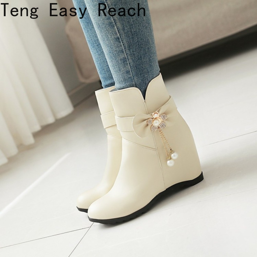 패션 웨지 브랜드 여성 파티 슈즈 화이트 미드 카프 부 - Ethnic Fashion Women 리뷰 및 가격