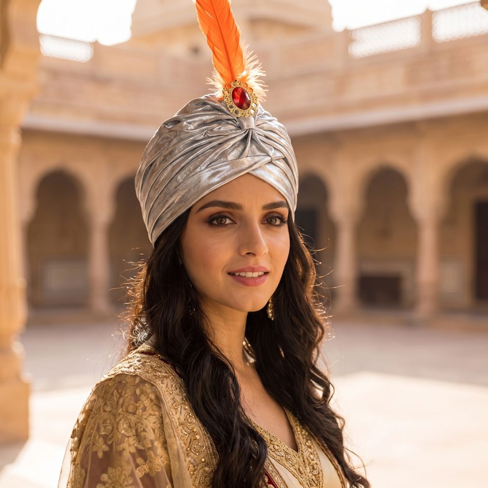 깃털 터번 모자 아라비아 모자 라인스톤 아랍 주름 터번 - Ethnic Fashion India 리뷰 및 가격