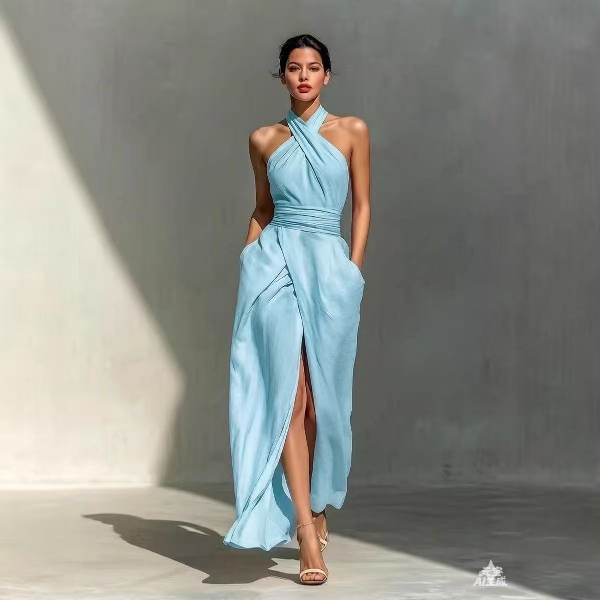 세련된 스타일의 단색 롱 드레스, 앞트임 디자인, 보헤 - Ethnic Fashion Design 리뷰 및 가격
