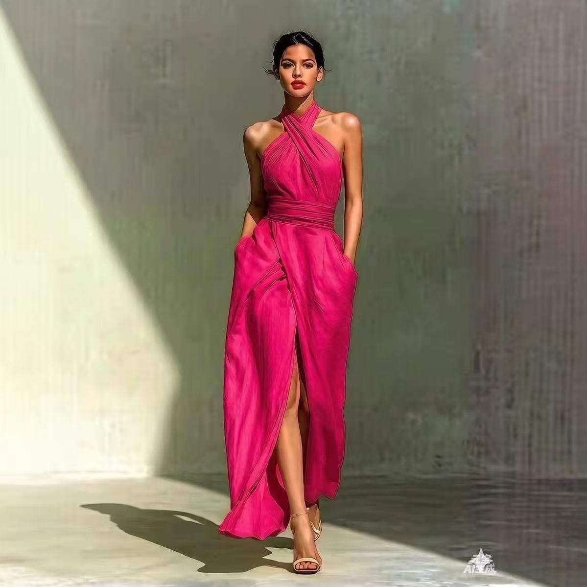 세련된 스타일의 단색 롱 드레스, 앞트임 디자인, 보헤 - Ethnic Fashion Design 리뷰 및 가격