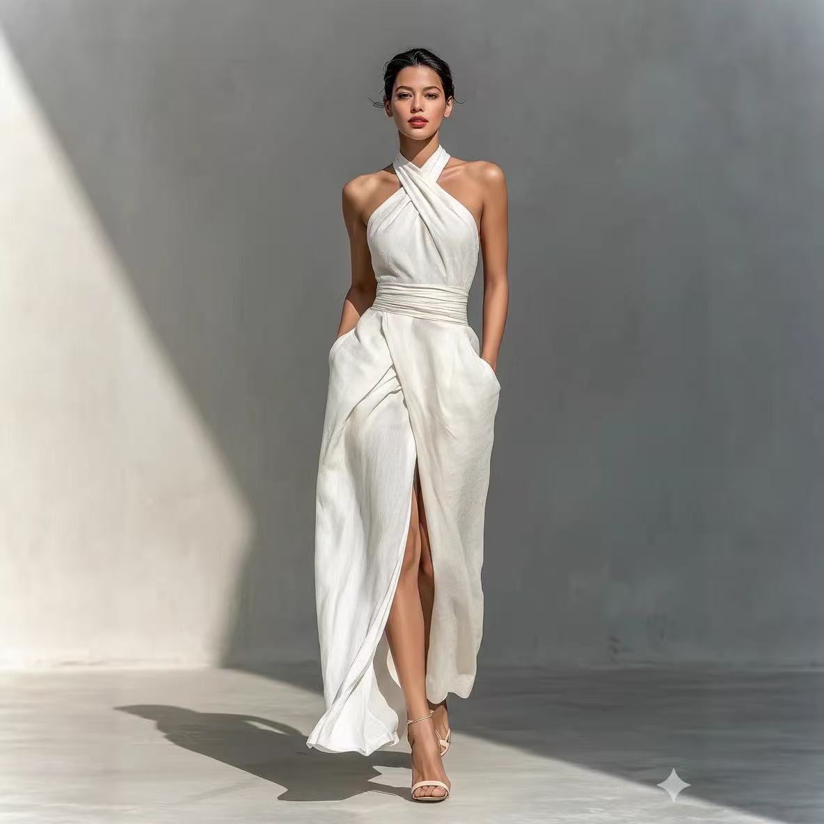 세련된 스타일의 단색 롱 드레스, 앞트임 디자인, 보헤 - Ethnic Fashion Design 리뷰 및 가격