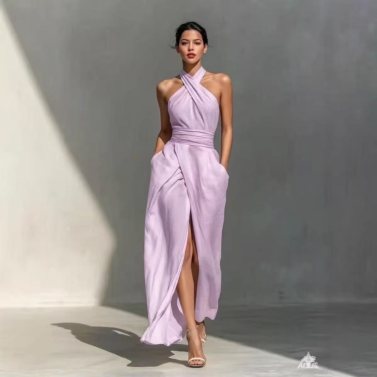 세련된 스타일의 단색 롱 드레스, 앞트임 디자인, 보헤 - Ethnic Fashion Design 리뷰 및 가격